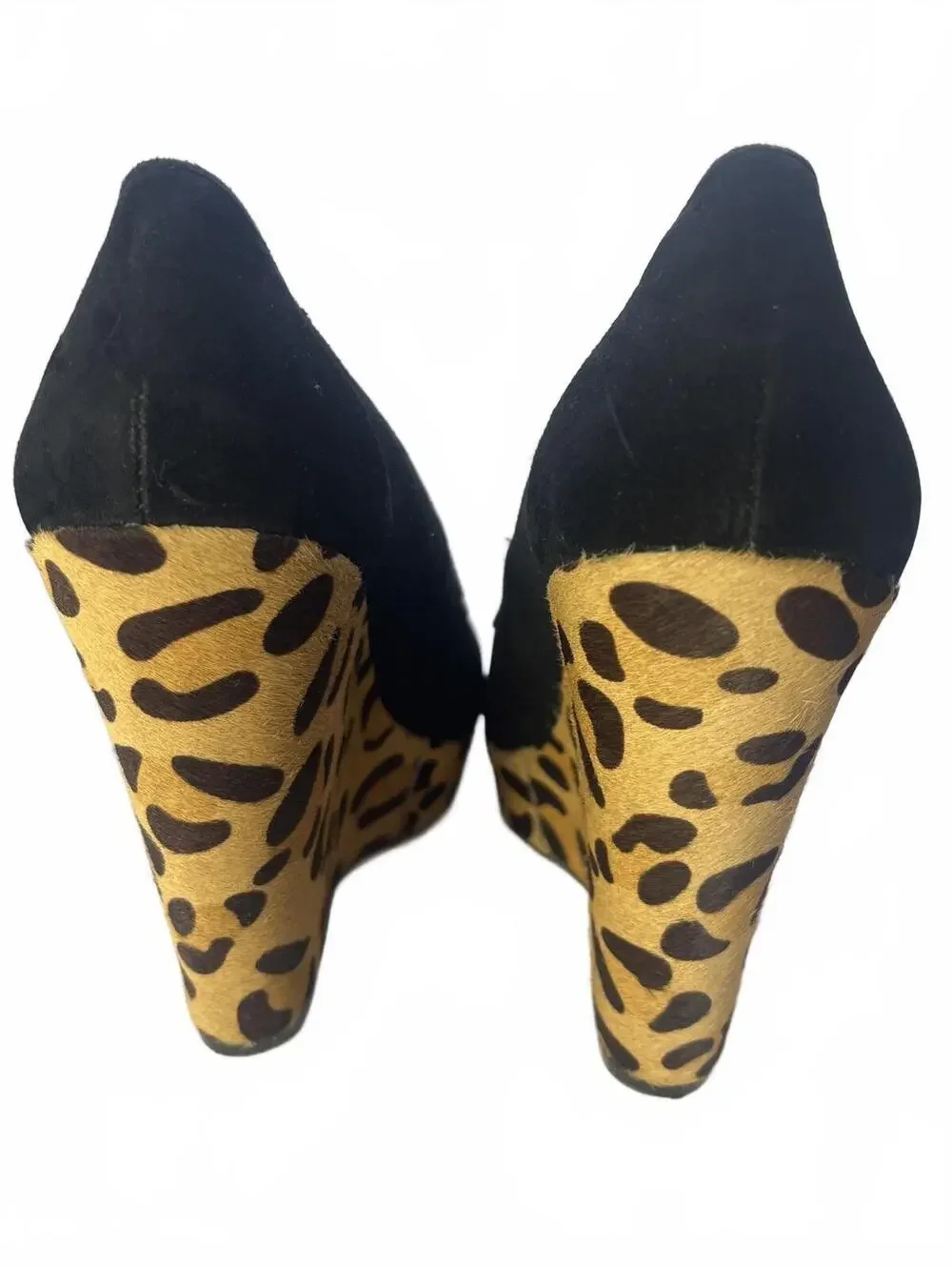 Chinese Laundry Black Suede Wedge Heels Leopard Print Platform Size 8.5 NWOT